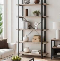 Rackhams 5-Tier Industrial Bookshelf Freestanding Storage Rack Display Unit for Living Room Office - thumbnail 4
