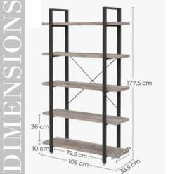 Rackhams 5-Tier Industrial Bookshelf Freestanding Storage Rack Display Unit for Living Room Office - thumbnail 3