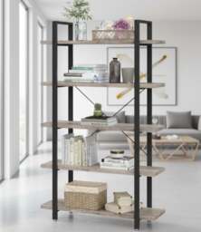 Rackhams 5-Tier Industrial Bookshelf Freestanding Storage Rack Display Unit for Living Room Office