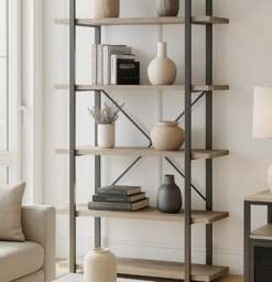 Rackhams 5-Tier Industrial Bookshelf Freestanding Storage Rack Display Unit for Living Room Office - thumbnail 2
