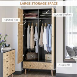 Rackhams Modern Wardrobe Cabinet with Shelf, Hanging Rod and 2 Drawers 90x50x190cm - thumbnail 4