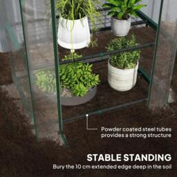 Rackhams 5 Tier Mini Greenhouse, Small Walk-in Greenhouse with Reinforced Plastic Cover, Garden Grow House with Roll Up Door and Shelves, Green - thumbnail 6