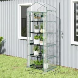 Rackhams 5 Tier Mini Greenhouse, Small Walk-in Greenhouse with Reinforced Plastic Cover, Garden Grow House with Roll Up Door and Shelves, Green - thumbnail 2