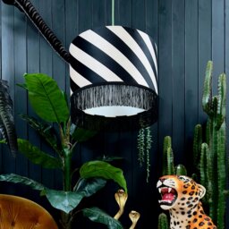 "Rackhams Liquorice Helter Skelter Velvet Lampshades With Fringing - Table / Floor Lamp - 30cm diameter x 20cm height / 12"" x 8""" - thumbnail 2