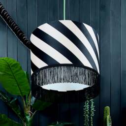 "Rackhams Liquorice Helter Skelter Velvet Lampshades With Fringing - Table / Floor Lamp - 30cm diameter x 20cm height / 12"" x 8""" - thumbnail 1