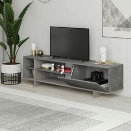 Rackhams Modern Stockton TV Unit up to 65 Inch TVs 4-open Shelf Flip-Door Storage TV Cabinet 35.6x160cm Living Room - Retro Grey - thumbnail 6