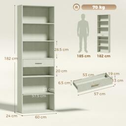 Rackhams Tall Bookcase with Cubes, 7-Tier Bookshelf with Drawer, Light Green - 24 - thumbnail 3
