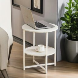 Rackhams Industrial 2 Tier Round Coffee Table For Living Room White