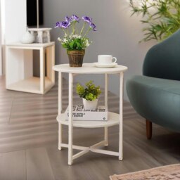 Rackhams Industrial 2 Tier Round Coffee Table For Living Room White - thumbnail 3