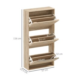 Rackhams Slim Shoe Storage Cabinet with 3 Flip Drawers, Oak Wood Grain - thumbnail 6