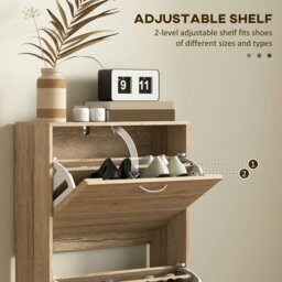 Rackhams Slim Shoe Storage Cabinet with 3 Flip Drawers, Oak Wood Grain - thumbnail 5