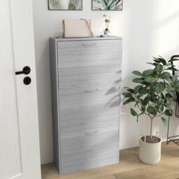 Rackhams Slim Shoe Storage Cabinet with 3 Flip Drawers, Oak Wood Grain
