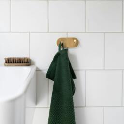 Rackhams Brushed Brass Double Towel Hook Rail 40mm x 90mm Wall Mounted Bathroom Rounded Robe Hooks Clothes Hanger Coat Peg - thumbnail 3