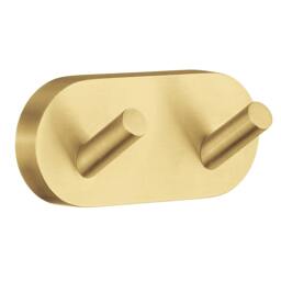 Rackhams Brushed Brass Double Towel Hook Rail 40mm x 90mm Wall Mounted Bathroom Rounded Robe Hooks Clothes Hanger Coat Peg