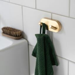 Rackhams Brushed Brass Double Towel Hook Rail 40mm x 90mm Wall Mounted Bathroom Rounded Robe Hooks Clothes Hanger Coat Peg - thumbnail 2
