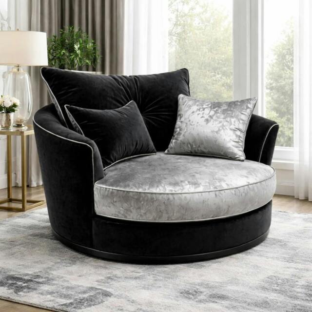 Rackhams Vegas Living Room Furniture Range - Swivel Chair - Black & Silver - image 1
