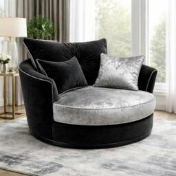 Rackhams Vegas Living Room Furniture Range - Swivel Chair - Black & Silver - thumbnail 1