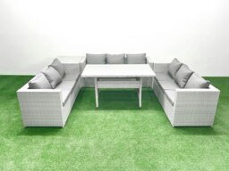 Rackhams Rattan Garden Outdoor Furniture Set 9 Seater Garden Sofa Rectangulr Dining Table Set with Side Table Light Grey Mixed - thumbnail 2