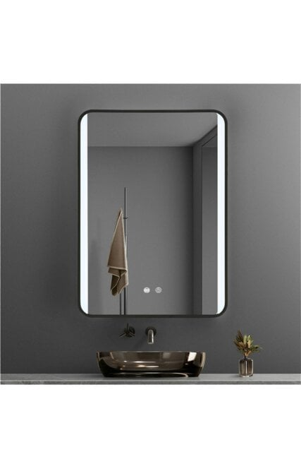 Rackhams Retangular LED Light Bathroom Vanity Mirror with Metal Frame - Black - image 1