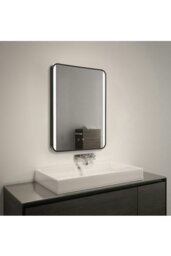 Rackhams Retangular LED Light Bathroom Vanity Mirror with Metal Frame - Black - thumbnail 2