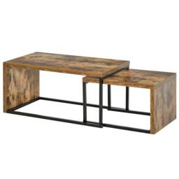 Rackhams Nesting Coffee Table Set of 2, Industrial Stacking Side End Tables with Metal Frame for Living Room, Bedroom, Rustic Brown - thumbnail 1