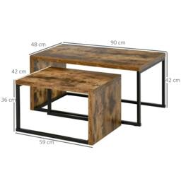 Rackhams Nesting Coffee Table Set of 2, Industrial Stacking Side End Tables with Metal Frame for Living Room, Bedroom, Rustic Brown - thumbnail 3