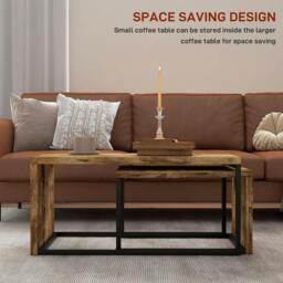 Rackhams Nesting Coffee Table Set of 2, Industrial Stacking Side End Tables with Metal Frame for Living Room, Bedroom, Rustic Brown - thumbnail 5