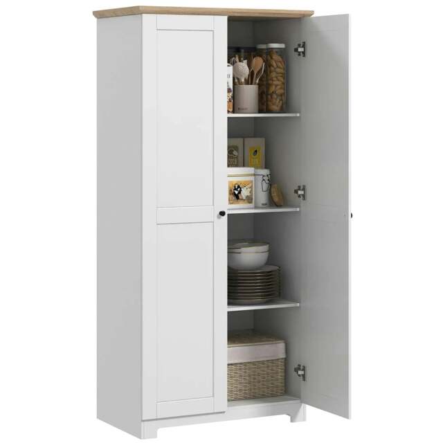 Rackhams 172cm Kitchen Cupboard, Freestanding Storage Cabinet with Doors and Shelves, Modern 2-Door Kitchen Pantry Cupboard for Dining Room, White