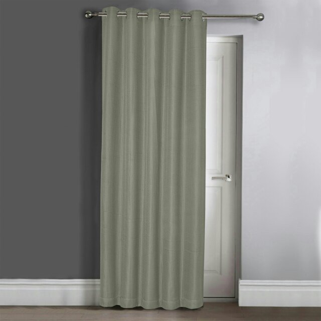 Rackhams Waffle Jacquard Total Blackout Door Curtain Panel - 117cm x 213cm - Sage