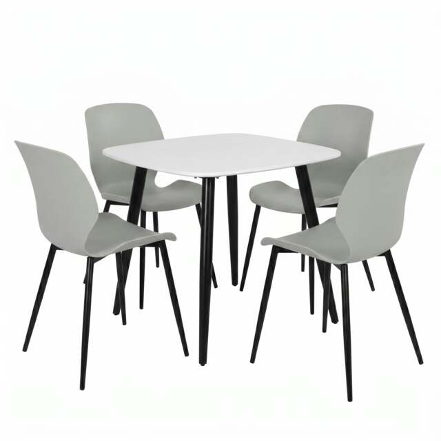 Rackhams Aspen Dining Set - White Square Table & Carnaby Dining Chairs - Grey - image 1
