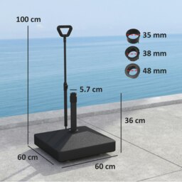Rackhams Garden Parasol Base Parasol Stand, Sand/Water Filled, Black - Black - HDPE - 60L x 60W x 100H cm - thumbnail 5