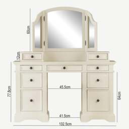 Rackhams Gainsborough Dressing Table Set. Pedestal Dressing Table, Extension Drawers, Mirror - Vintage Cream, Cream - thumbnail 3