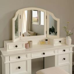Rackhams Gainsborough Dressing Table Set. Pedestal Dressing Table, Extension Drawers, Mirror - Vintage Cream, Cream - thumbnail 2