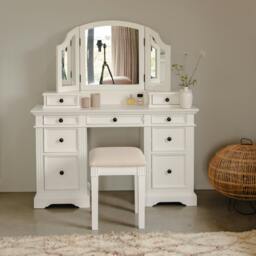 Rackhams Gainsborough Dressing Table Set. Pedestal Dressing Table, Extension Drawers, Mirror - Vintage Cream, Cream - thumbnail 6