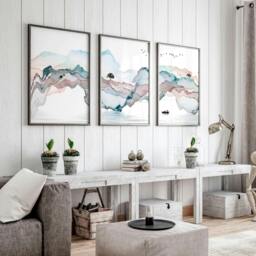 Rackhams Landscape painting Japan - set of 3 wall art prints for living room - A2 16.54 x 23.39 in / 42 x 59.4 cm - Satin Photo paper 280 gsm - Oak Frame - thumbnail 2
