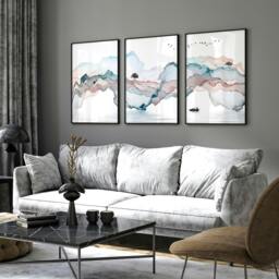 Rackhams Landscape painting Japan - set of 3 wall art prints for living room - A2 16.54 x 23.39 in / 42 x 59.4 cm - Satin Photo paper 280 gsm - Oak Frame - thumbnail 3