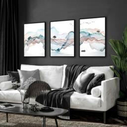 Rackhams Landscape painting Japan - set of 3 wall art prints for living room - A2 16.54 x 23.39 in / 42 x 59.4 cm - Satin Photo paper 280 gsm - Oak Frame - thumbnail 5
