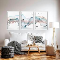 Rackhams Landscape painting Japan - set of 3 wall art prints for living room - A2 16.54 x 23.39 in / 42 x 59.4 cm - Satin Photo paper 280 gsm - Oak Frame - thumbnail 1