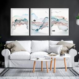 Rackhams Landscape painting Japan - set of 3 wall art prints for living room - A2 16.54 x 23.39 in / 42 x 59.4 cm - Satin Photo paper 280 gsm - Oak Frame - thumbnail 4