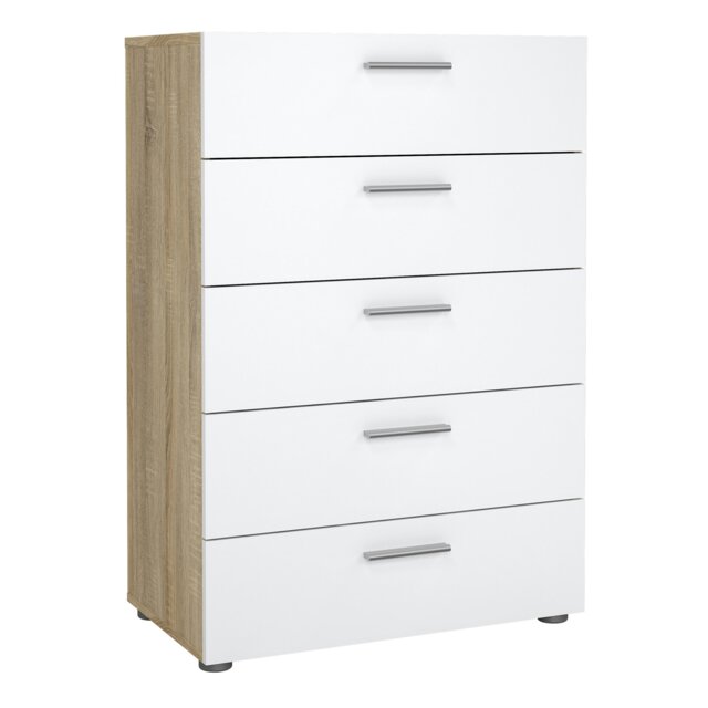 Rackhams Pepe Chest of 5 Drawers in Oak with White High Gloss - White & Oak - High Gloss - Melamine - image 1