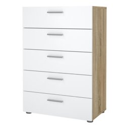 Rackhams Pepe Chest of 5 Drawers in Oak with White High Gloss - White & Oak - High Gloss - Melamine - thumbnail 3