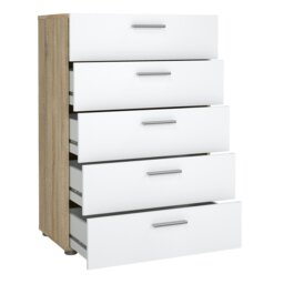 Rackhams Pepe Chest of 5 Drawers in Oak with White High Gloss - White & Oak - High Gloss - Melamine - thumbnail 4