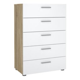 Rackhams Pepe Chest of 5 Drawers in Oak with White High Gloss - White & Oak - High Gloss - Melamine