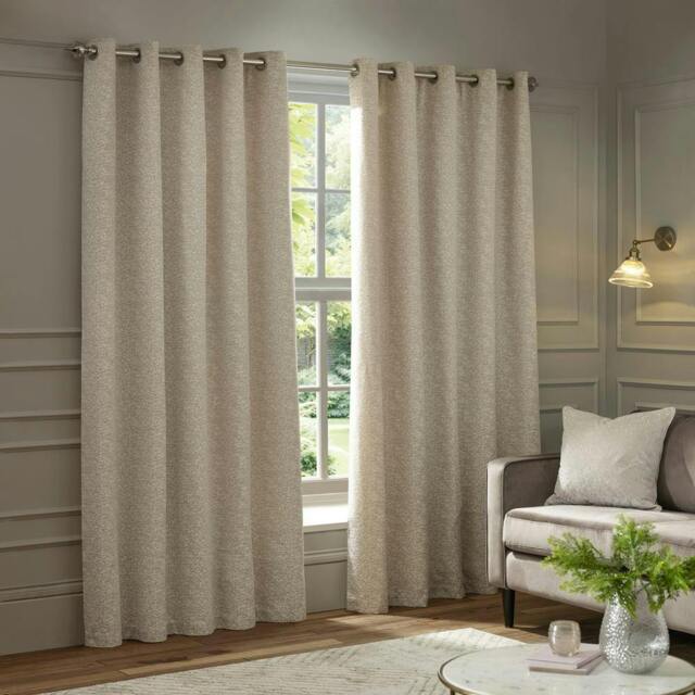 Rackhams New Galaxy Chenille Eyelet Curtains - Ivory - 117cm x 137cm - Ivory - 100% Polyester - image 1
