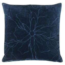 Rackhams Angeles Velvet Floral Cushion Cover - Navy - One Size - Navy - 100% Cotton