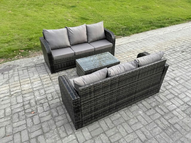 Rackhams Outdoor Garden Furniture Sets 6 Seater Wicker Rattan Furniture Sofa Sets with Rectangular Coffee Table 3 Seater Sofa - image 1
