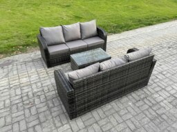 Rackhams Outdoor Garden Furniture Sets 6 Seater Wicker Rattan Furniture Sofa Sets with Rectangular Coffee Table 3 Seater Sofa - thumbnail 1