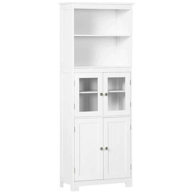 Rackhams Freestanding Kitchen Cupboard, 4-Door Storage Cabinet with Adjustable Shelf and Glass Doors for Dining Room, Living Room, White - image 1