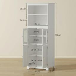 Rackhams Freestanding Kitchen Cupboard, 4-Door Storage Cabinet with Adjustable Shelf and Glass Doors for Dining Room, Living Room, White - thumbnail 3