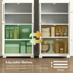 Rackhams Freestanding Kitchen Cupboard, 4-Door Storage Cabinet with Adjustable Shelf and Glass Doors for Dining Room, Living Room, White - thumbnail 6